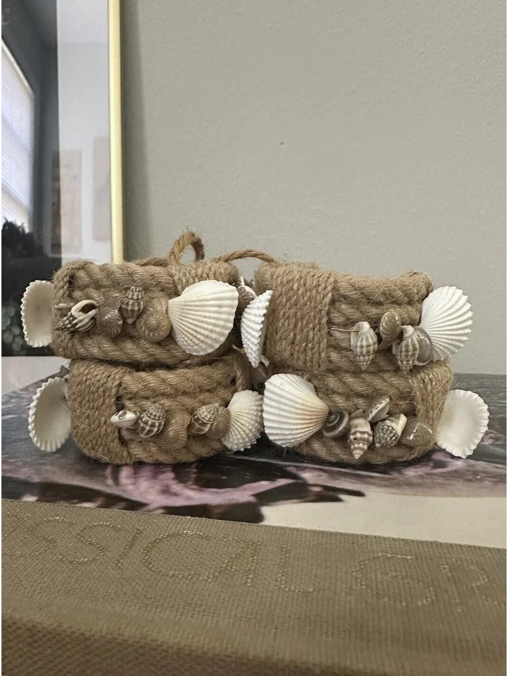 Jute Seashell Napkin Rings Set Of Four Coastal Or Beach Decor